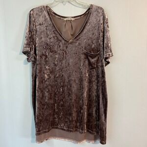 Spring + Mercer Rose Smoke Crushed Velvet Legging Tee V-Neck Pocket Top XL